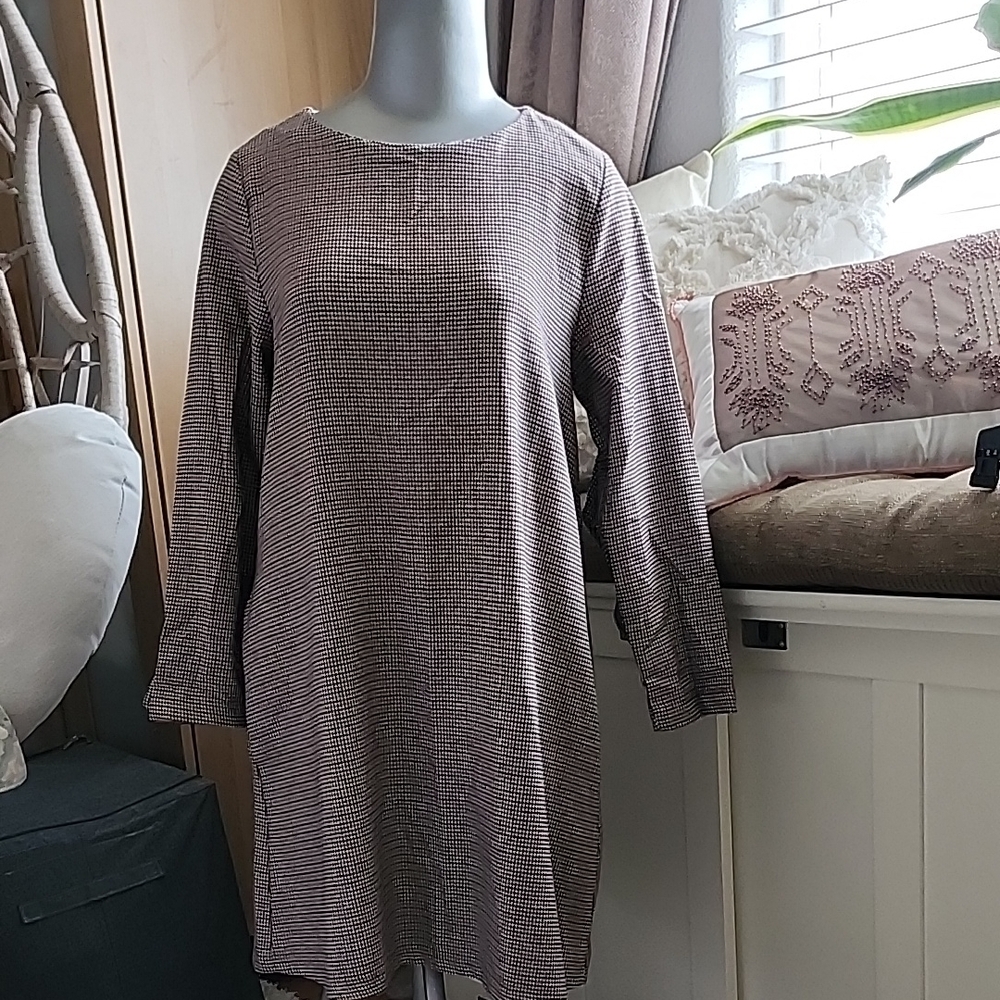 Zara Chic Houndstooth Dress XS Brown dr3